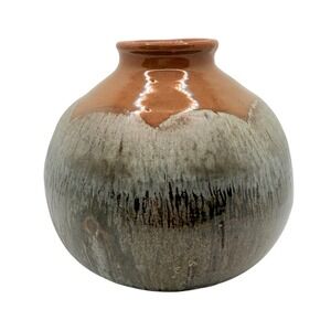 Handmade‎ Pottery Vessel Vase With Glaze No Signature Approximately 4" Height